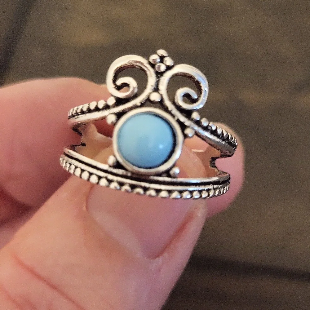Silver Crown Ring With Turquoise Stone Ring
